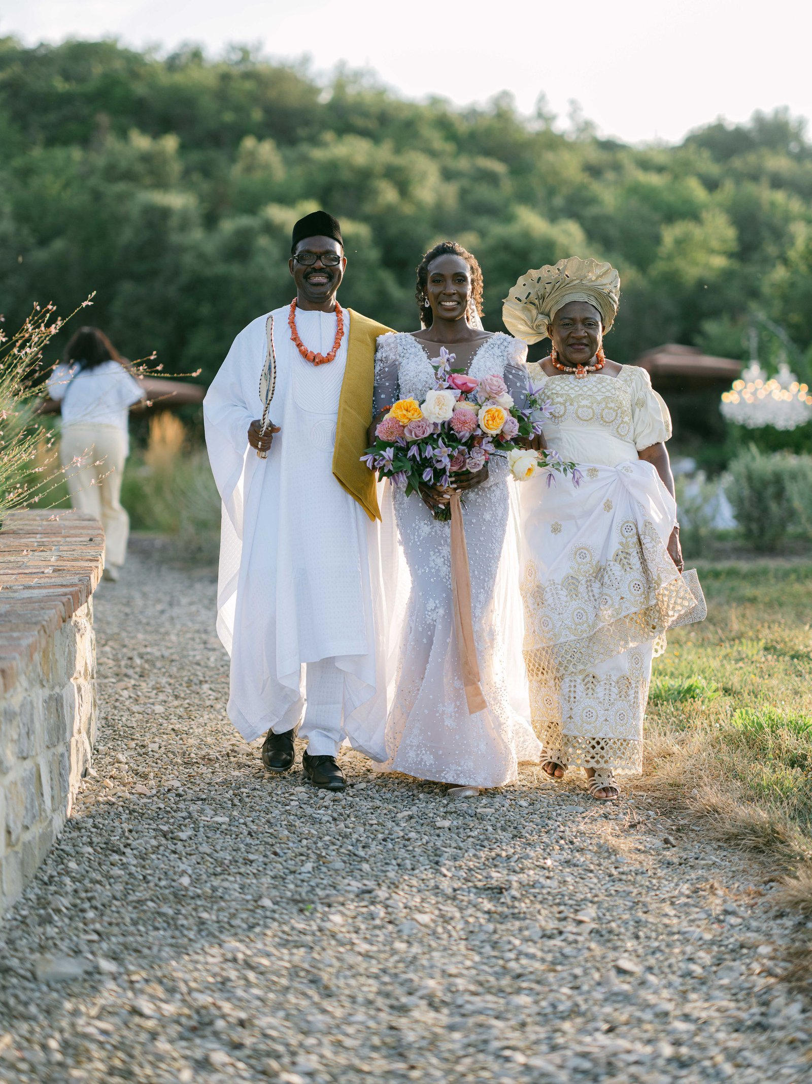 Family formals Nigerian family portrait in traditional attire at Castiglione del Bosco during golden hour