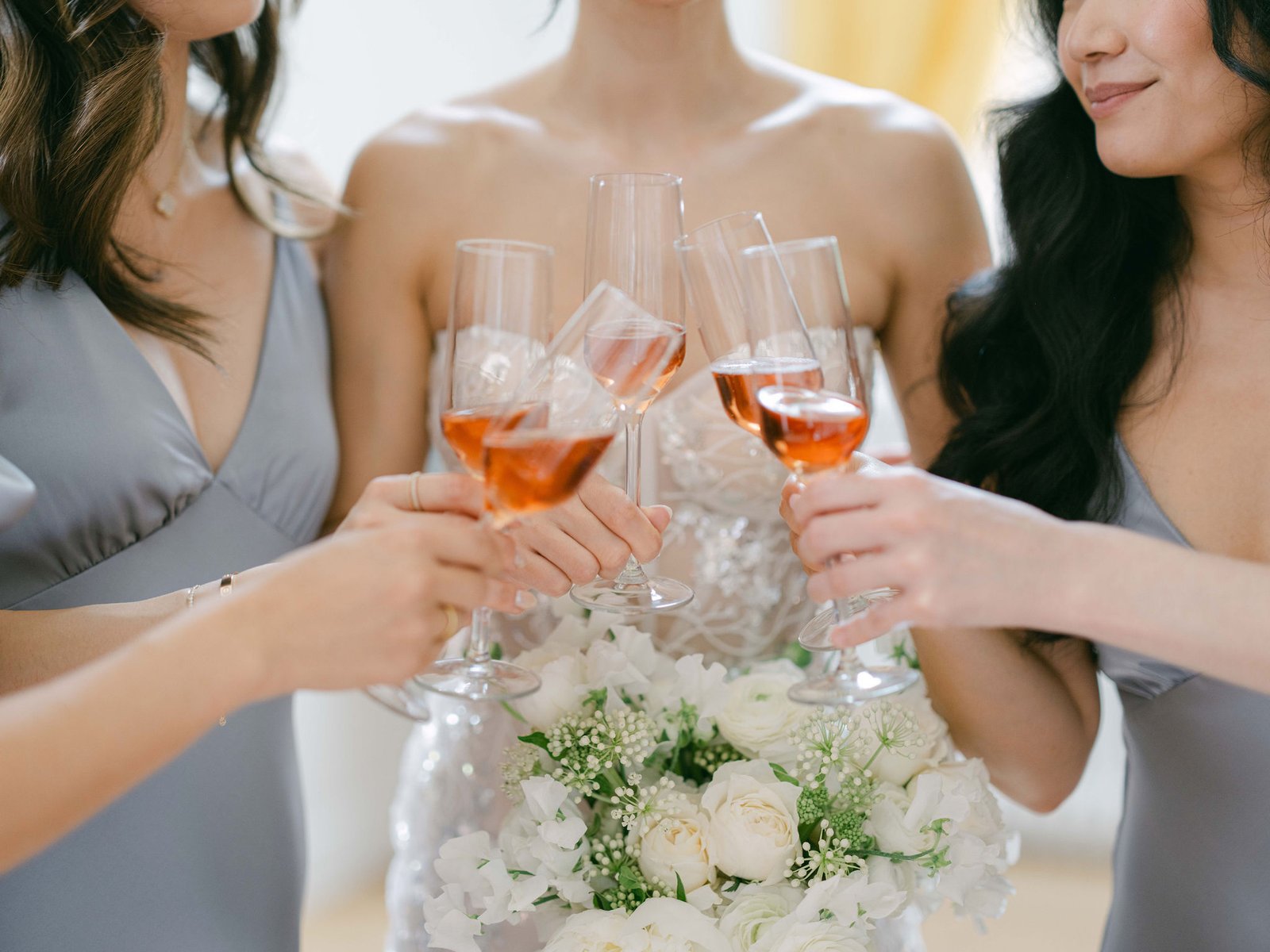 Chateau Gassies Getting Ready Bridal Party Rose Champagne Toast Soft Light