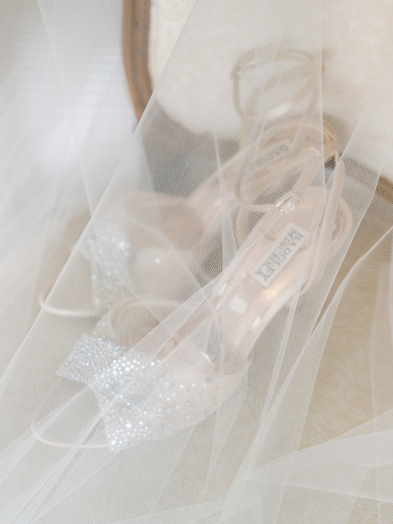 Chateau Gassies Getting Ready Bridal Shoes Beneath Tulle Veil Ethereal