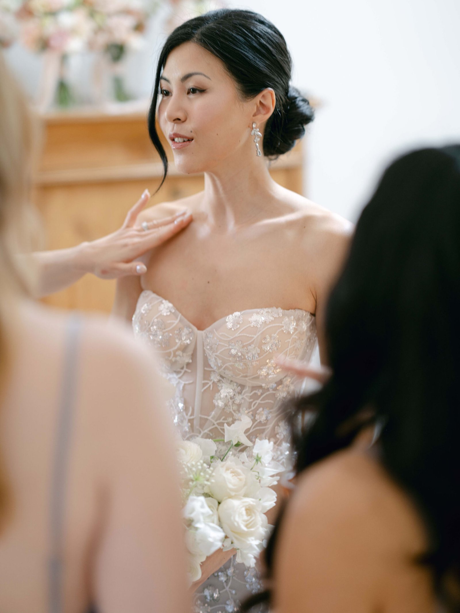 Chateau Gassies Getting Ready Bride Beaded Gown Pearl Earrings Intimate