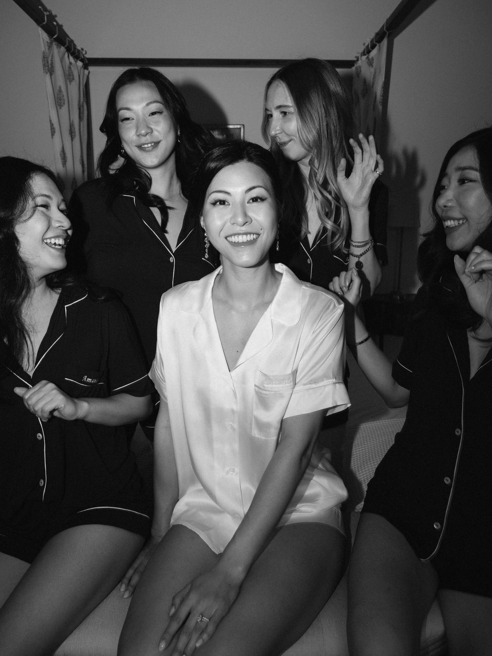 Chateau Gassies Getting Ready Bride Bridesmaids Silk Pajamas Joyful Laughter