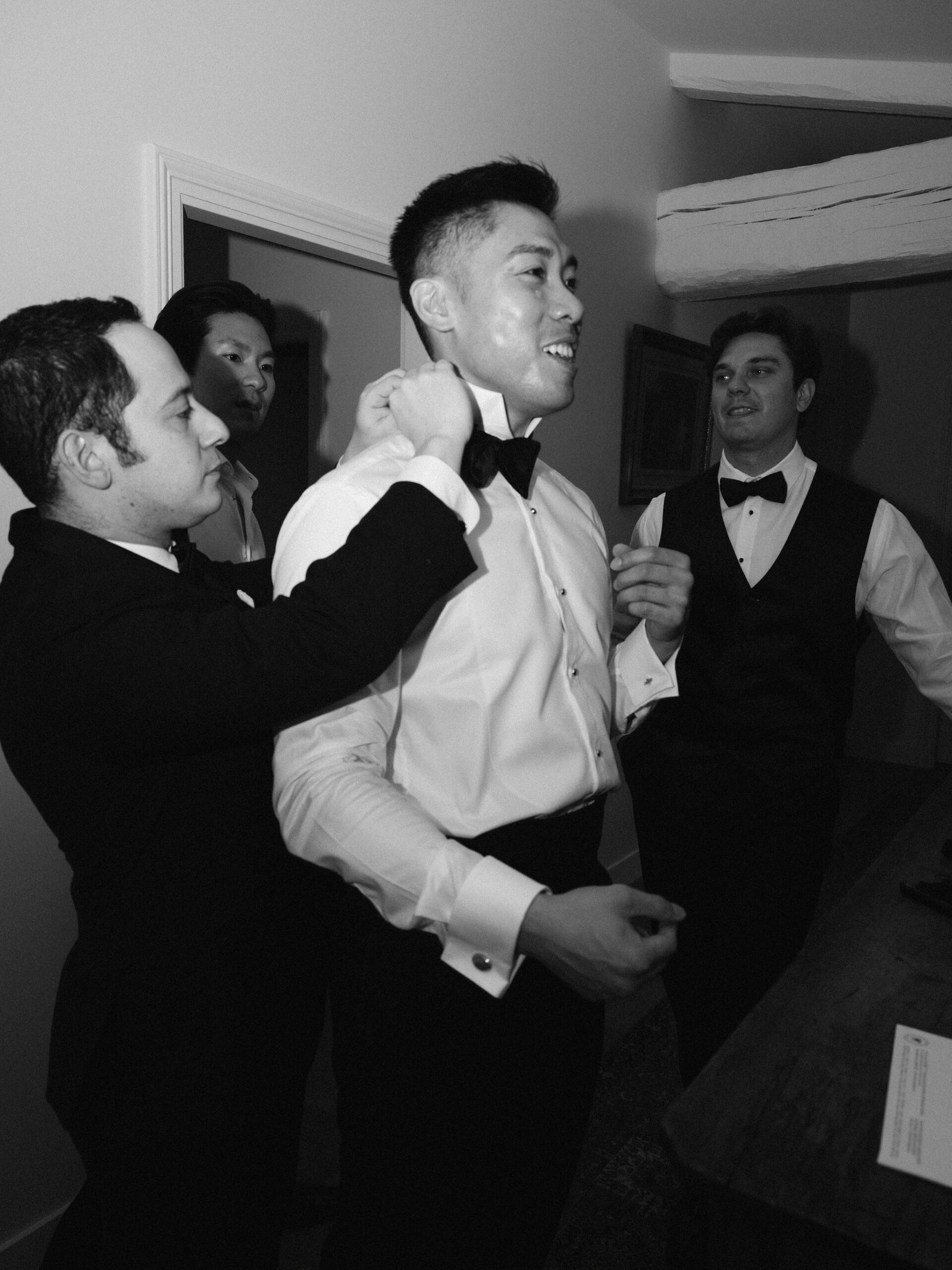 Chateau Gassies Getting Ready Groom Groomsmen Black Tie Preparation