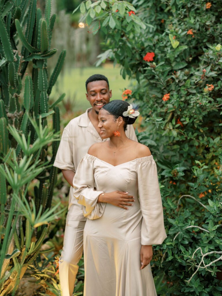 Abidjan Engagement Couple Tropical Garden Golden Hour Intimate