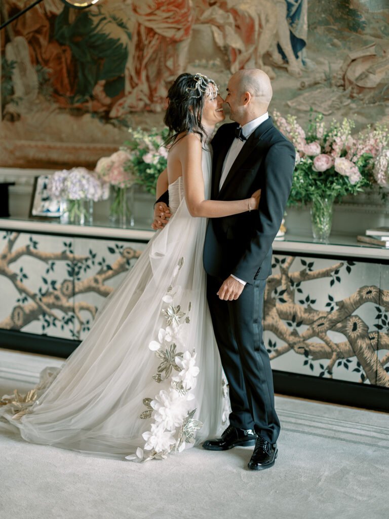 Hotel Crillon Palace Paris Portraits Couple Grand Salon Fresco Embroidered Gown