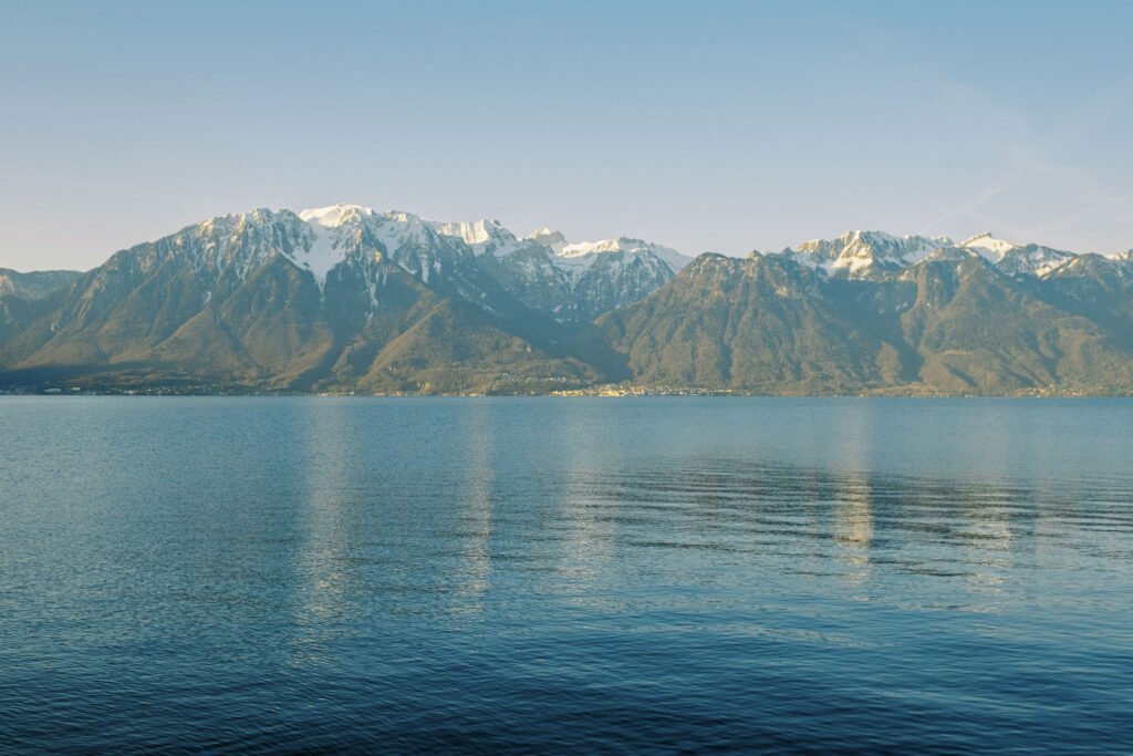 Lac Leman Geneva Bridal Portrait Alpine Backdrop Serene Morning Light