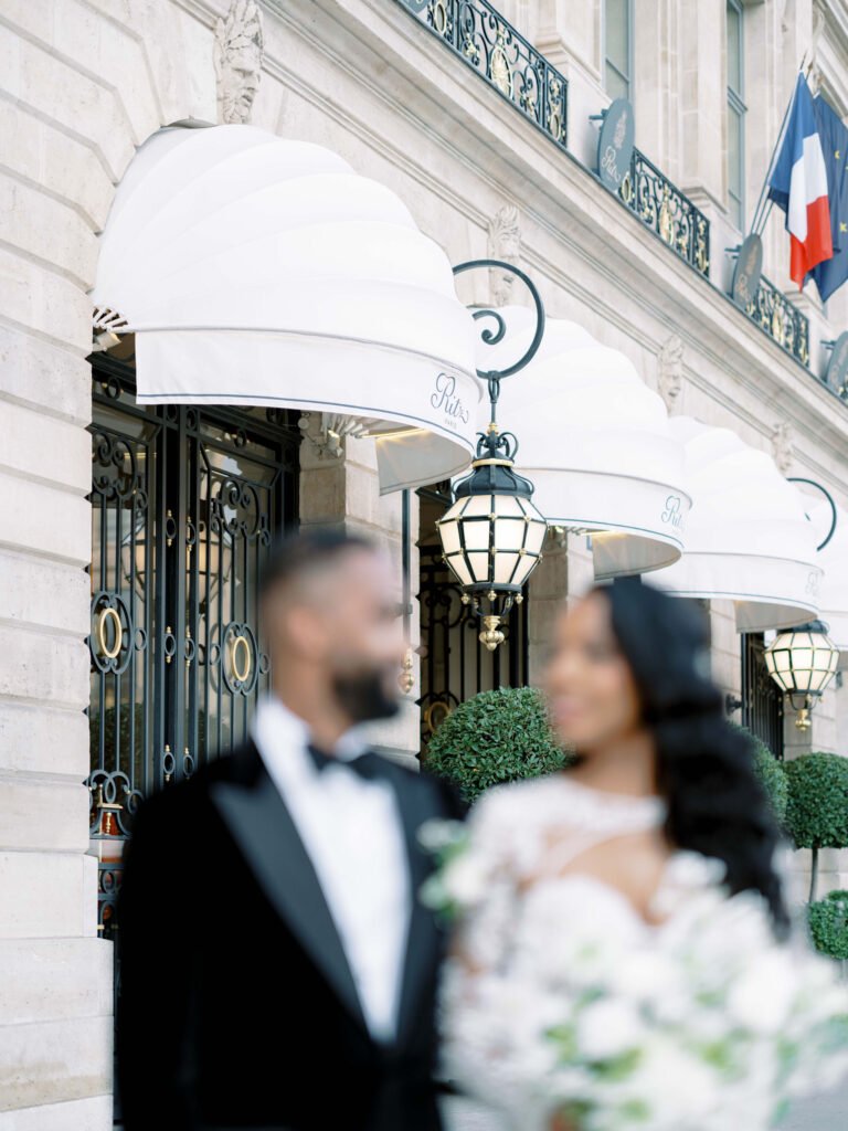 Ritz Paris Portraits Couple Place Vendome Entrance Elegant Evening Light