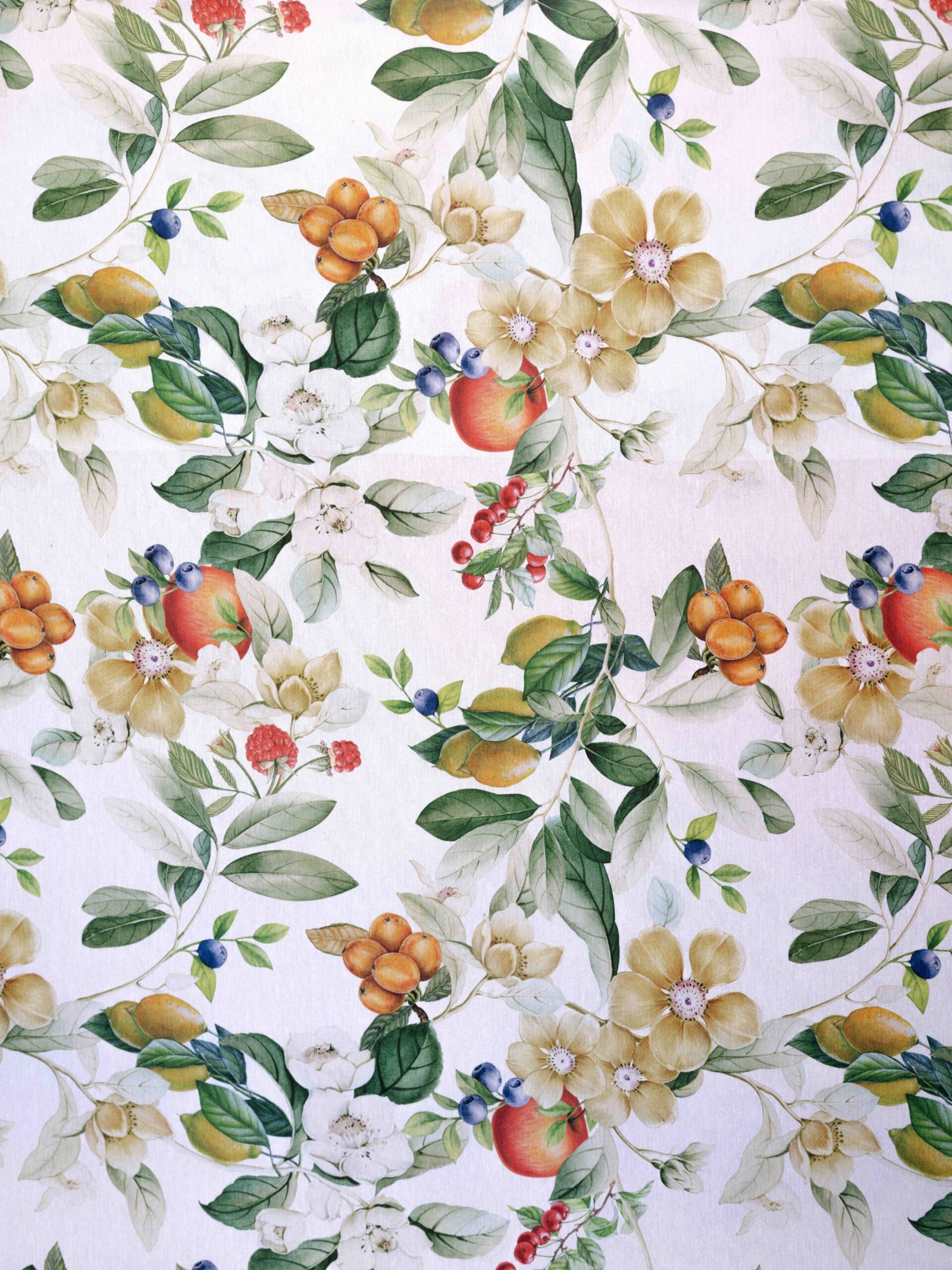 Botanical print linen detail on a wedding reception table in Lisbon